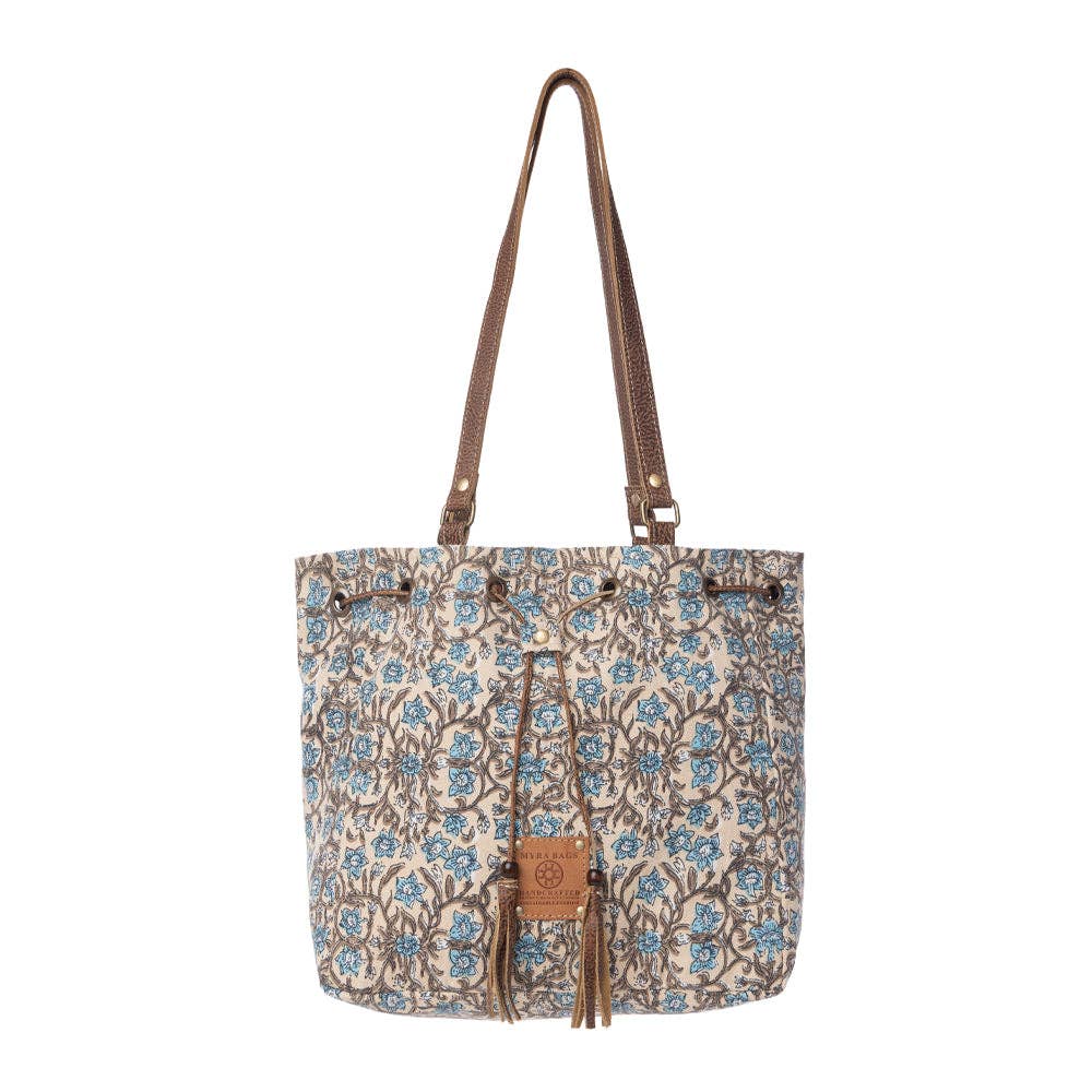Southern Bloom Cotton & Leather Bucket Bag in Oasis Cream