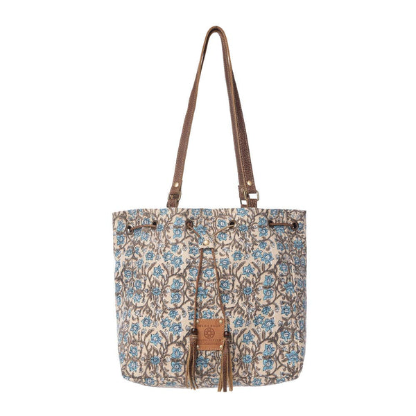 Southern Bloom Cotton & Leather Bucket Bag in Oasis Cream