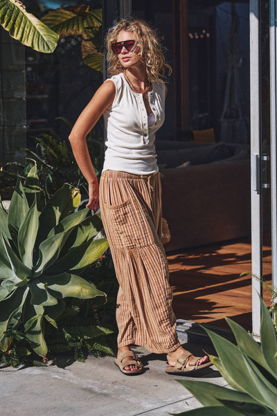 Striped Cotton Drawstring Harem Pants