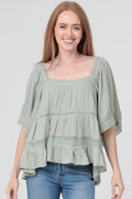 LACE TRIM SQUARE NECK BLOUSE