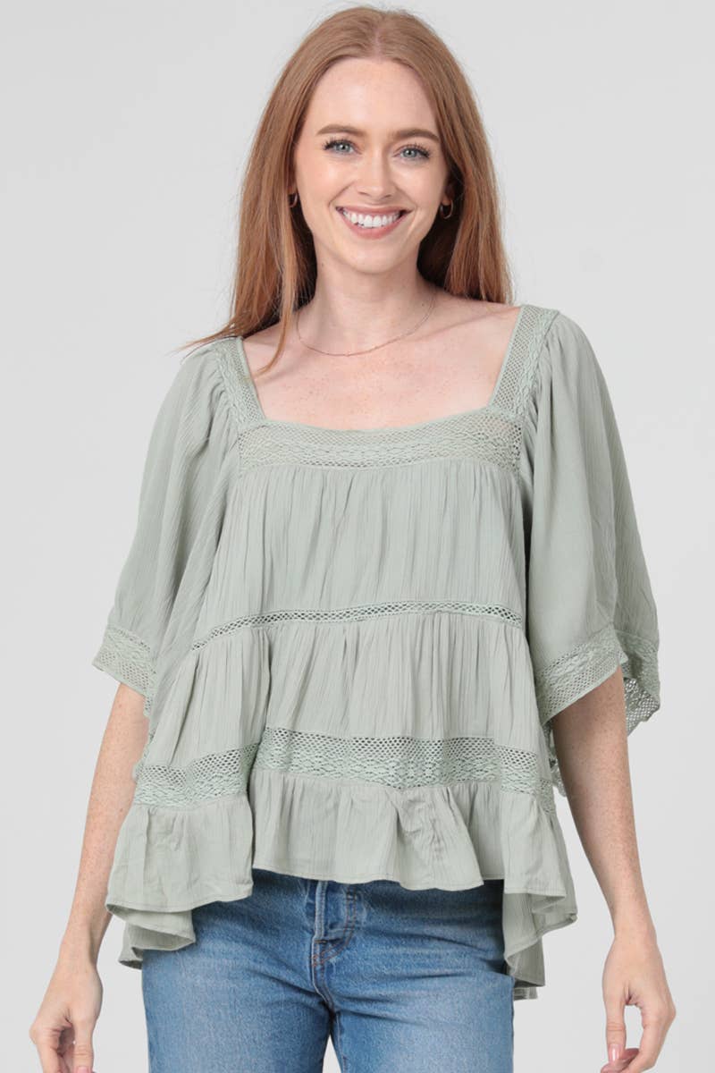 LACE TRIM SQUARE NECK BLOUSE