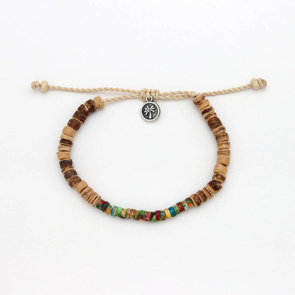 Koʻolau Wood Beaded Bracelet, Natural Stone Beads, Surf