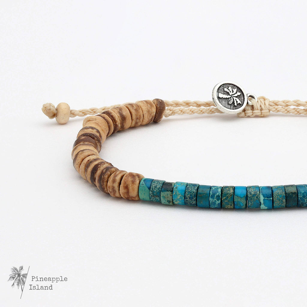 Koʻolau Wood Beaded Bracelet, Natural Stone Beads, Surf