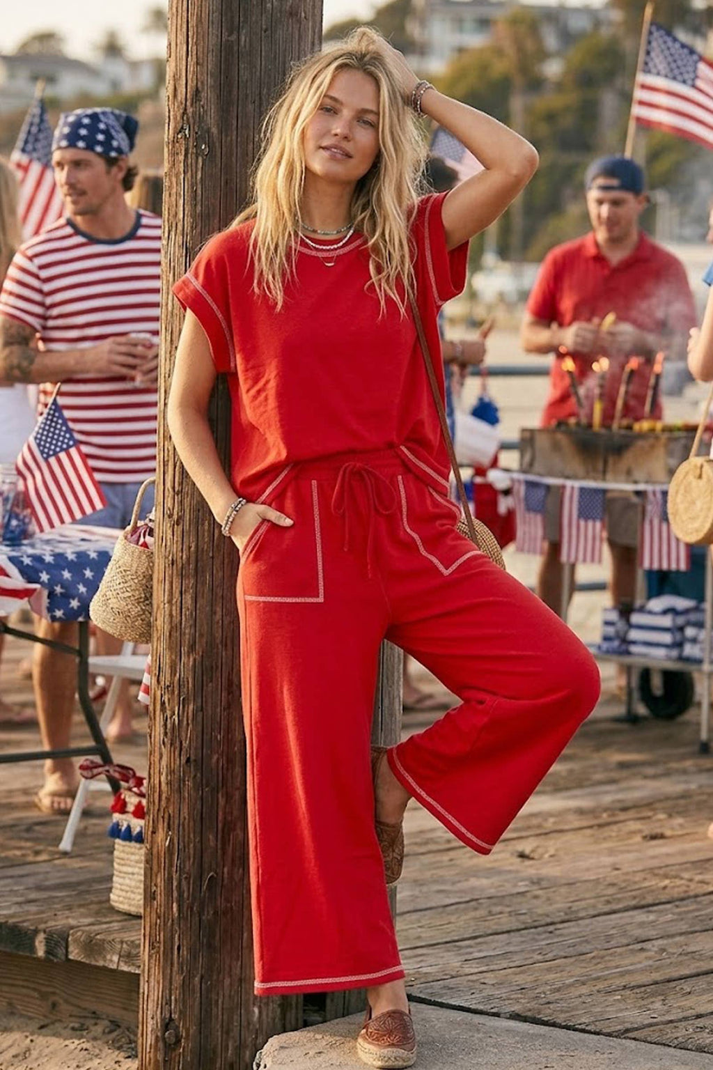 (Original Design) Scuba Contrast Stitch Lounge Set