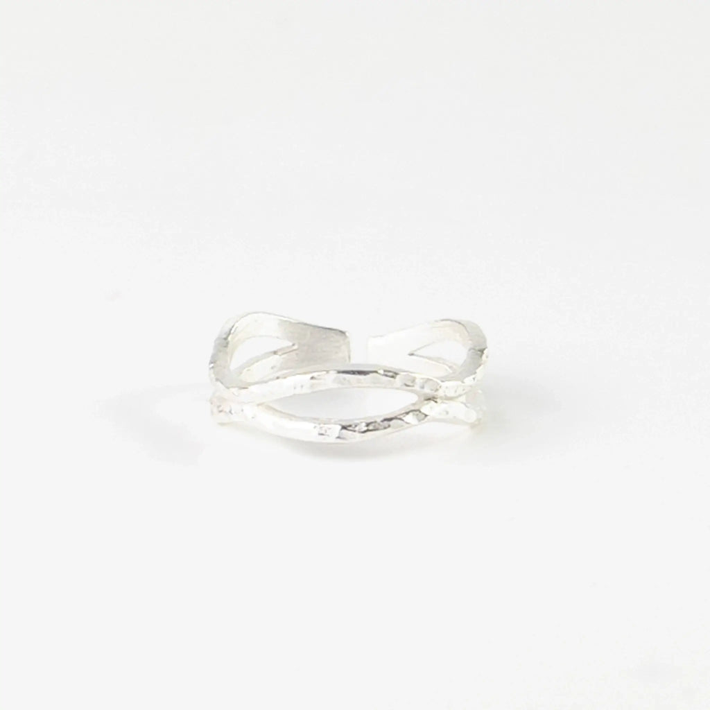 Layered Deep Wave Ring, Adjustable Silver Thumb Ring