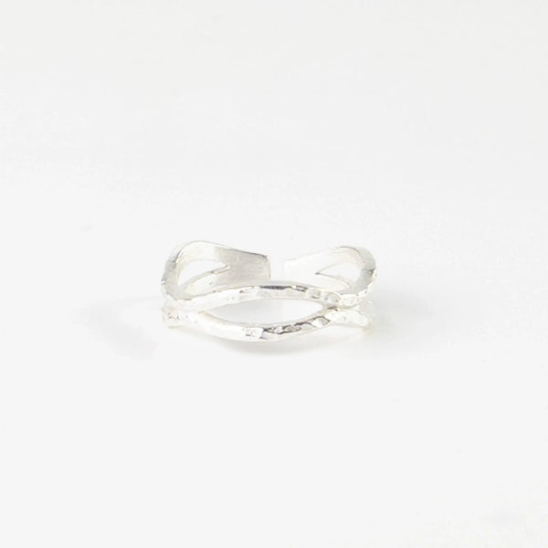 Layered Deep Wave Ring, Adjustable Silver Thumb Ring
