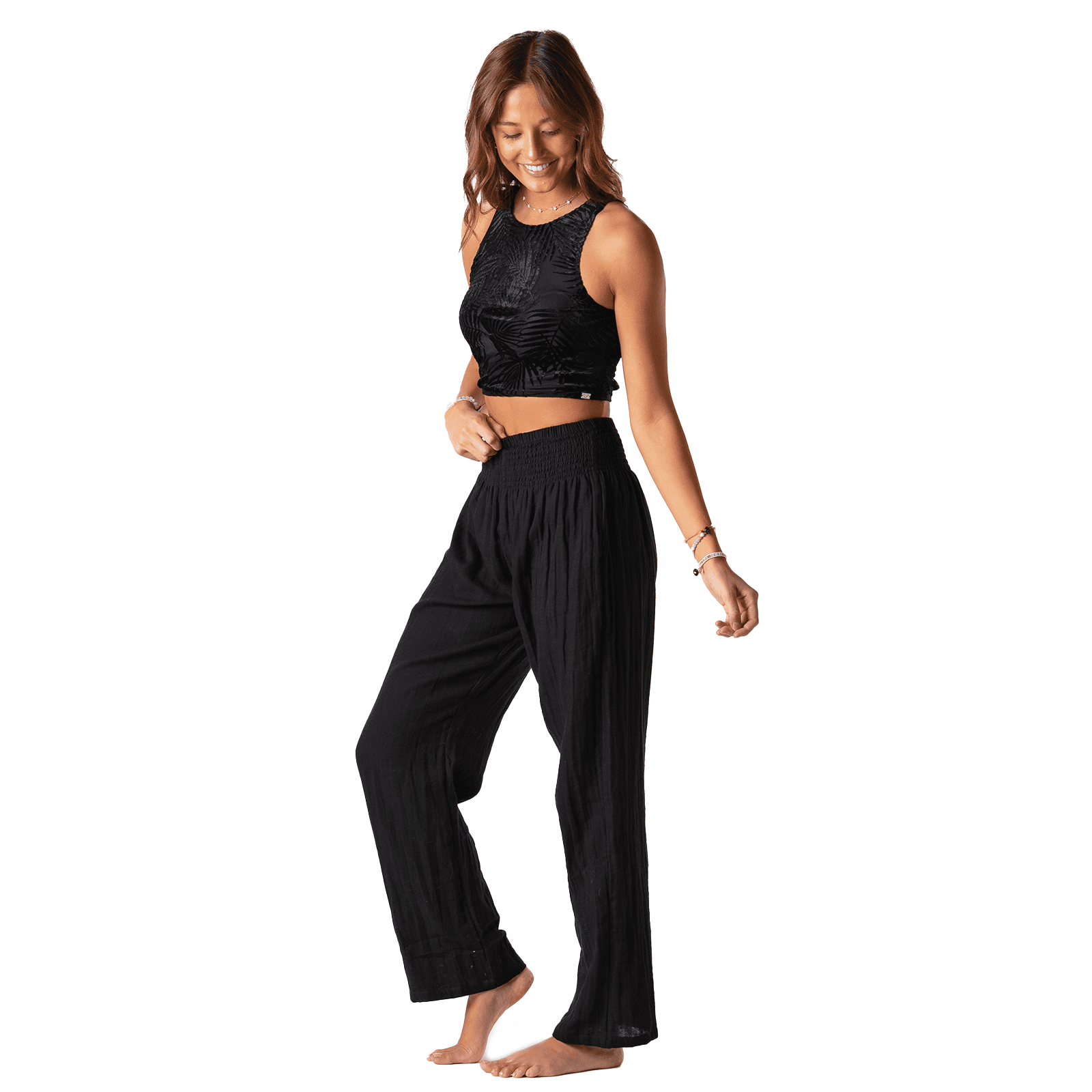 Black Wide Leg Cotton Pants