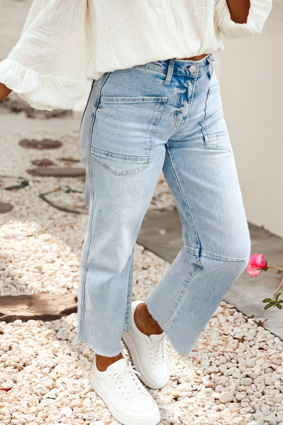 LDC Frayed Cropped Light Wash Jeans | S-4X