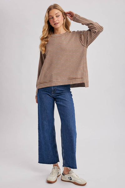 STRIPED CREW NECK  SLOUCHY KNIT TOP