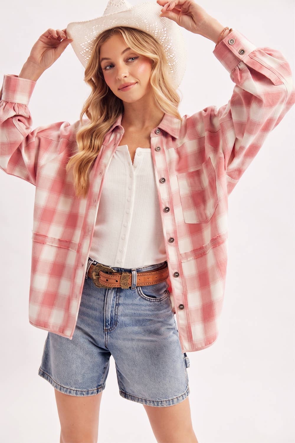 BUTTON DOWN PLAID SHACKET