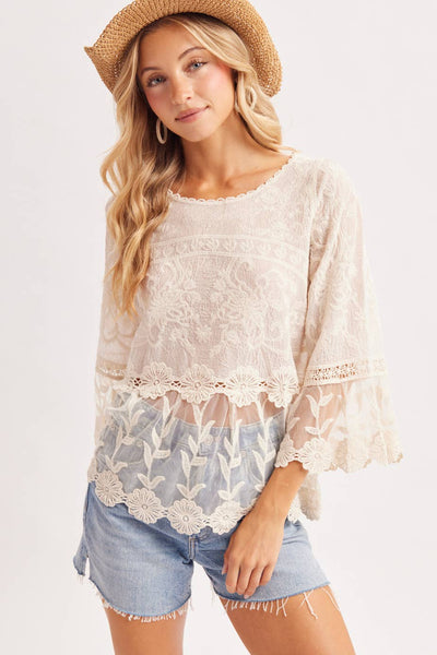 BOHO BELL SLEEVED PEPLUM CROCHET TOP