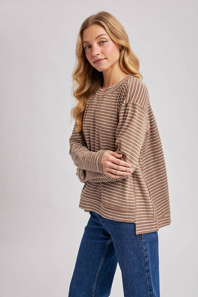 STRIPED CREW NECK  SLOUCHY KNIT TOP