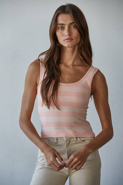 Knit Striped Seamless Padded Tank Top