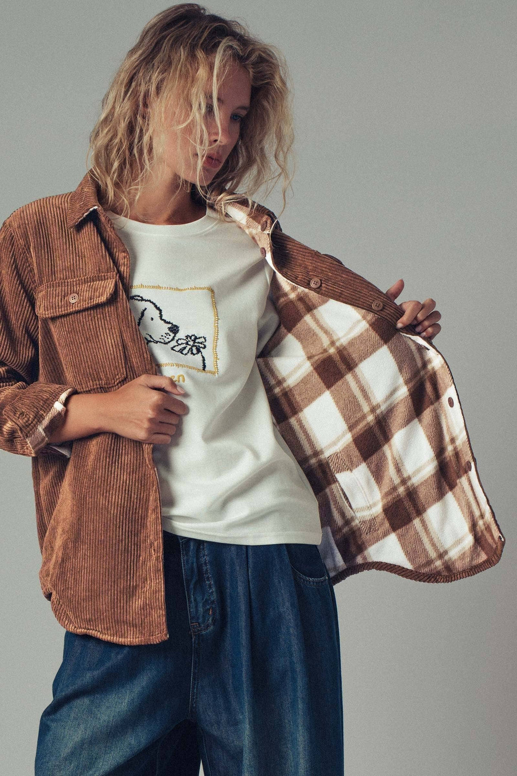 Plaid Lined Corduroy Flannel Shacket