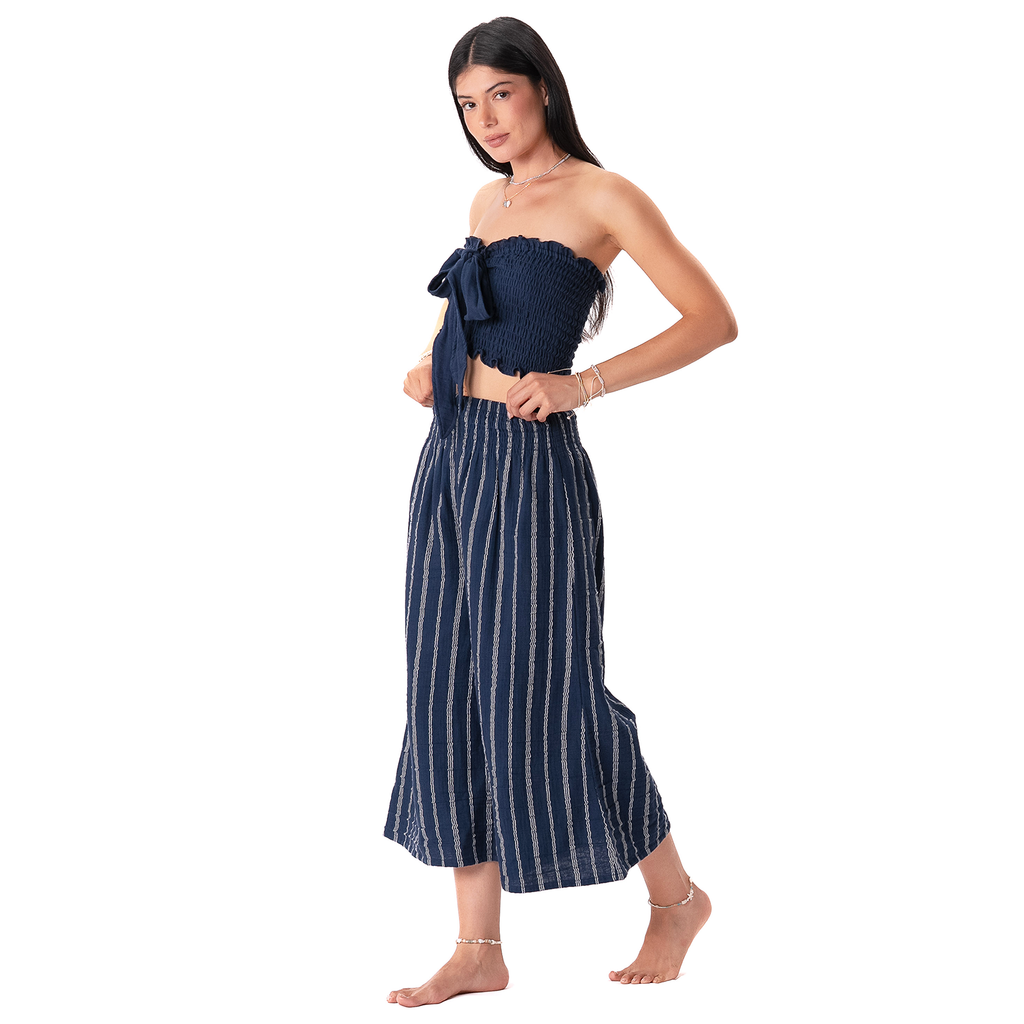 Navy Sailor Stripe Lagoon Cropped Pants
