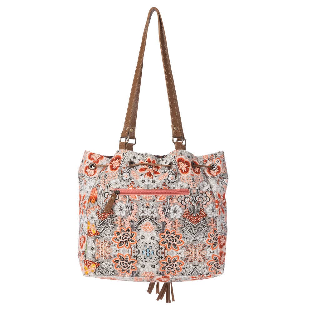 Southern Bloom Cotton & Leather Bucket Bag in Clay Blossom