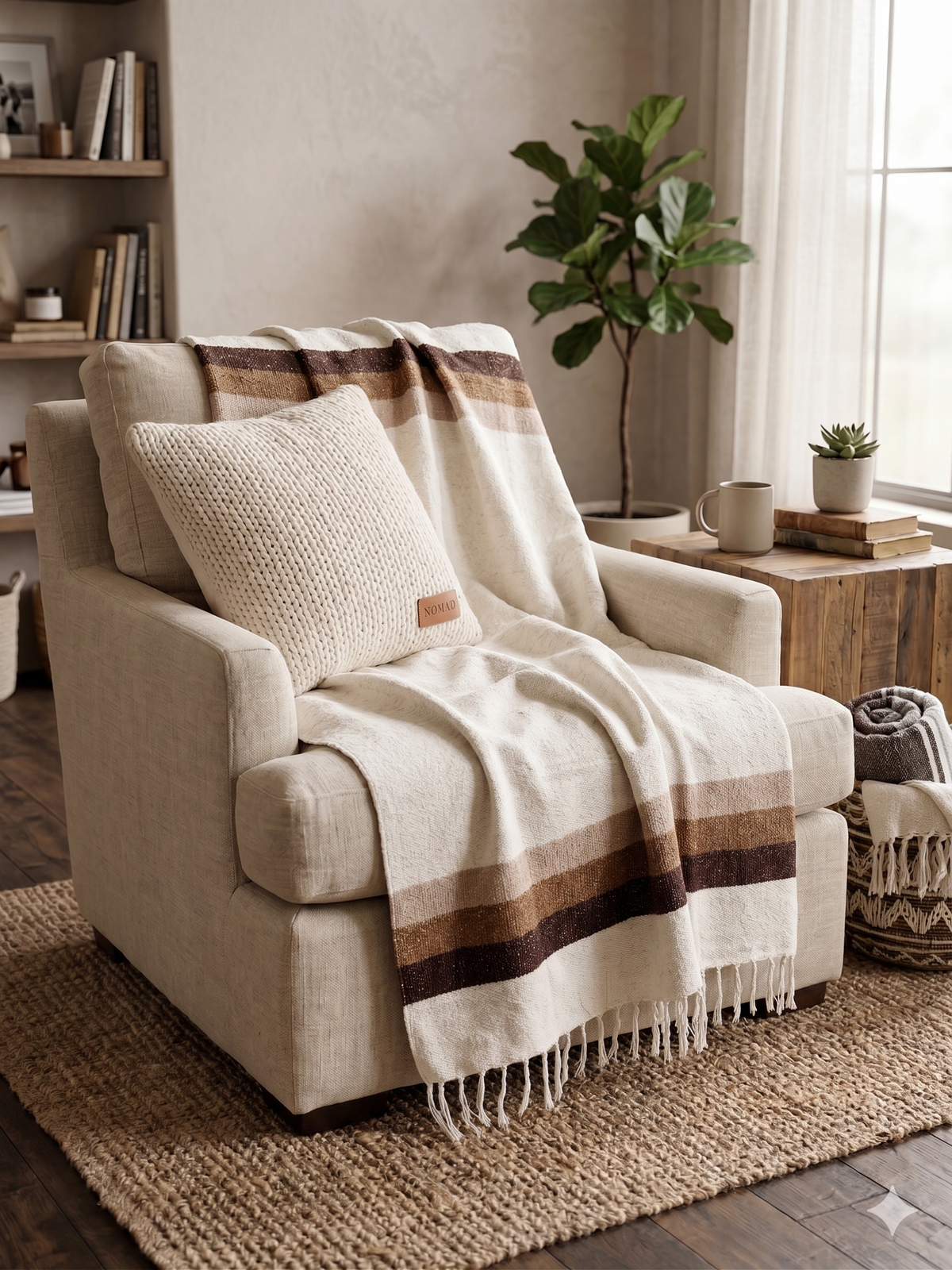 Authentic Mexican Blanket - Canyon Sands | White Brown Beige