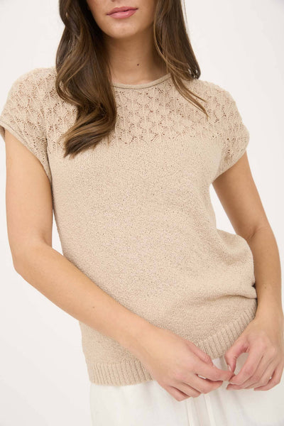 EYELET YOKE SWEATER KNIT TOP