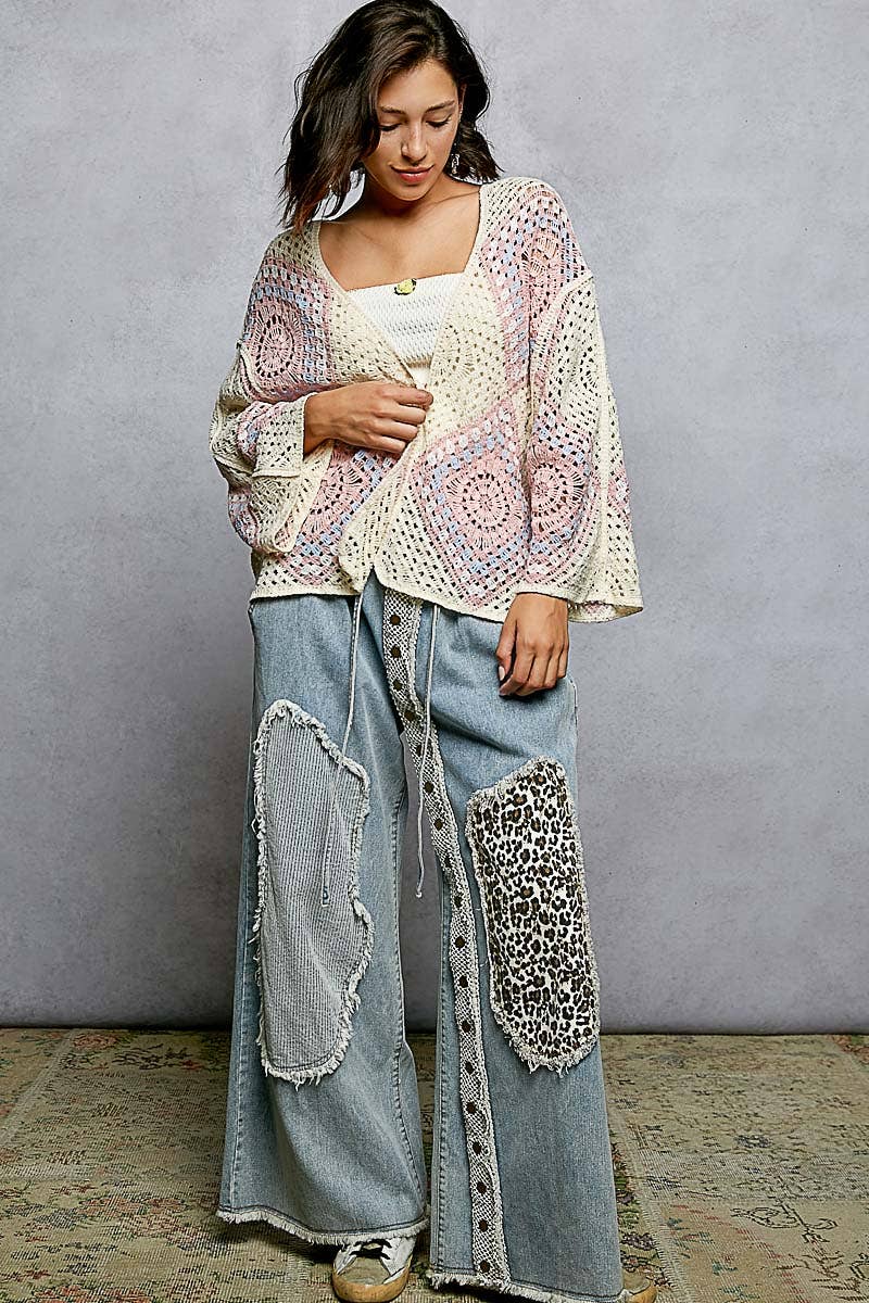 Granny Square Weave Roomy Fit Crochet Open Cardigan Top