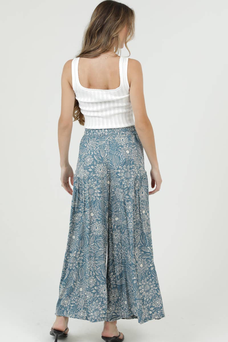 B3726-A982 PRINTED WIDE LEG PANTS WITH ELASTIC DRAWSTRING WA