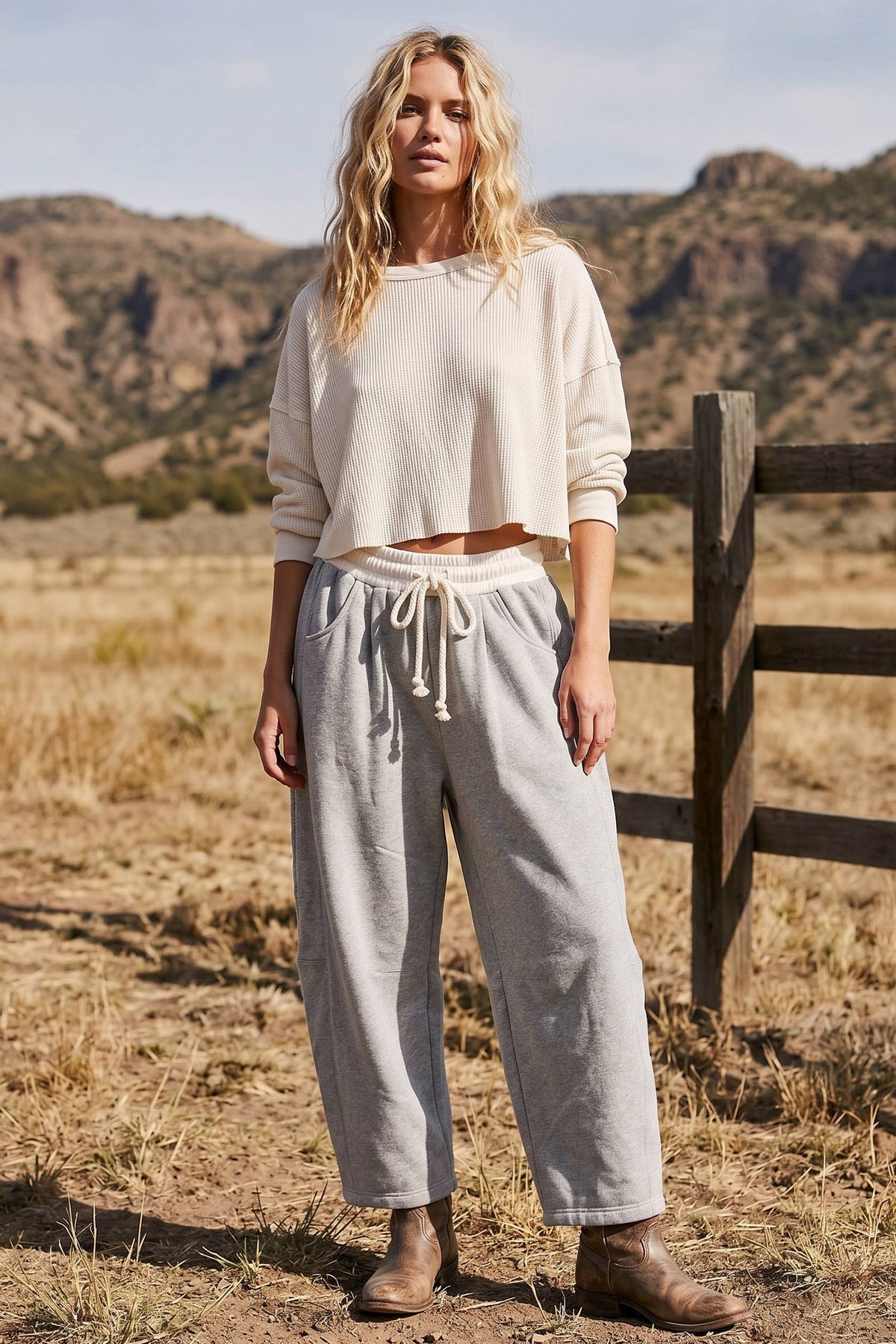 Fleece-Lined Oversized Barrel Leg Drawstring Pants