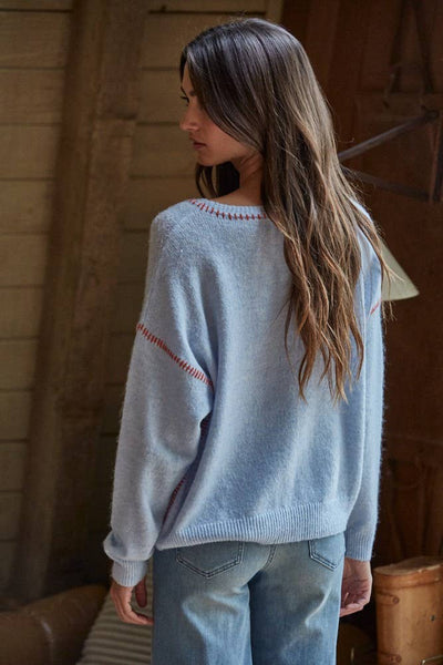 W2103 | Knit Sweater With Contrast Stitches Detail