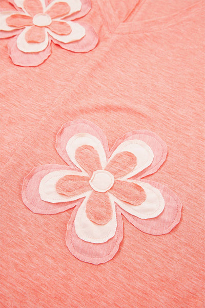 Floral Patchwork V Neck Long Sleeve T Shirt