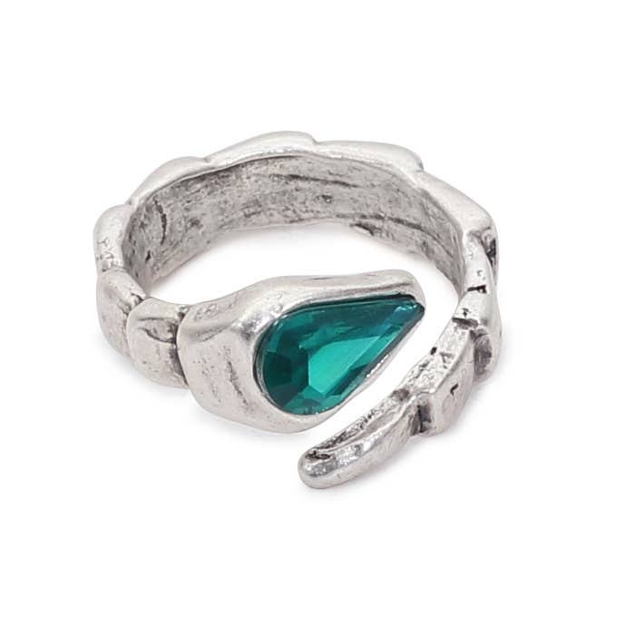 Handmade Green Crystal Brass Ring - 6937