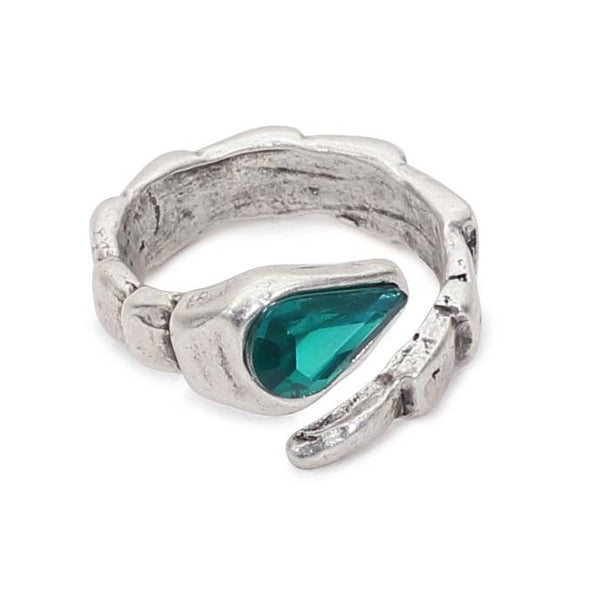 Handmade Green Crystal Brass Ring - 6937