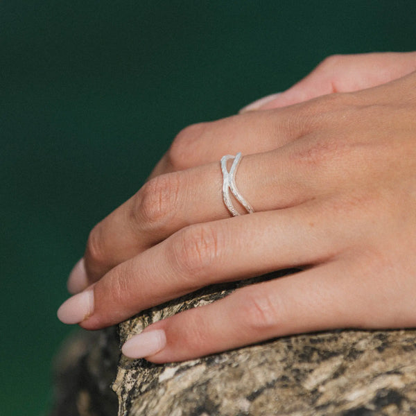 Layered Deep Wave Ring, Adjustable Silver Thumb Ring