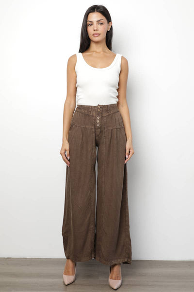 B3794-ASIS ACID WASH BUTTON FRONT WIDE LEG PANTS
