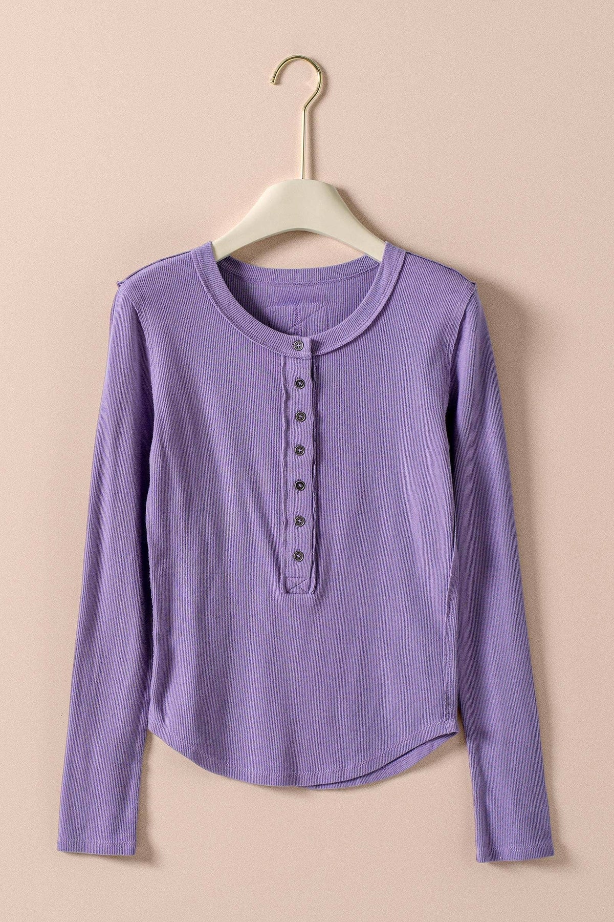 Ribbed Henley Long Sleeve Top