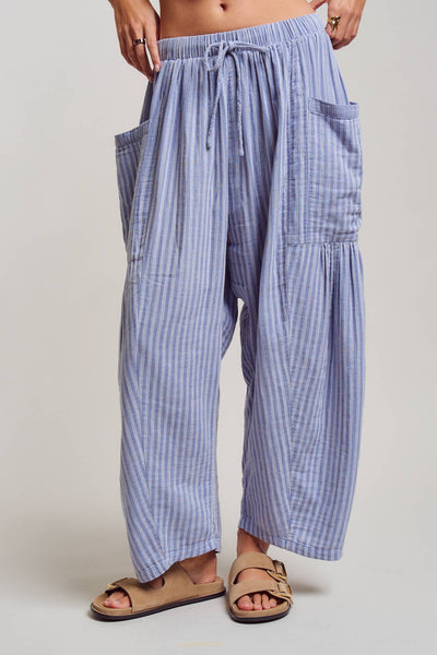 Striped Cotton Drawstring Harem Pants