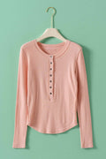 Ribbed Henley Long Sleeve Top