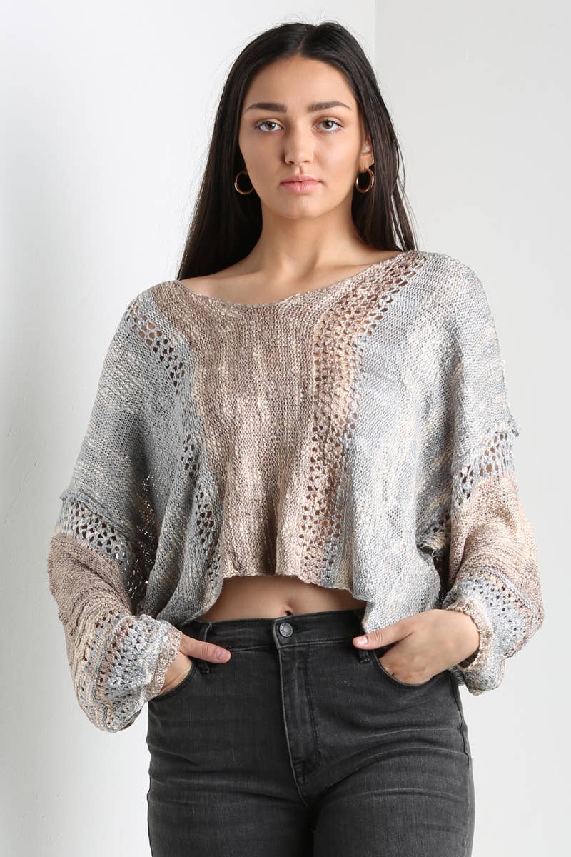BEACHY LIGHT WEIGHT V NECK CROP PULLOVER SWEATER
