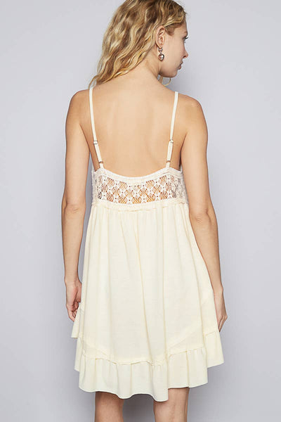V-neck sleeveless POL-Jersey lace contrast dress