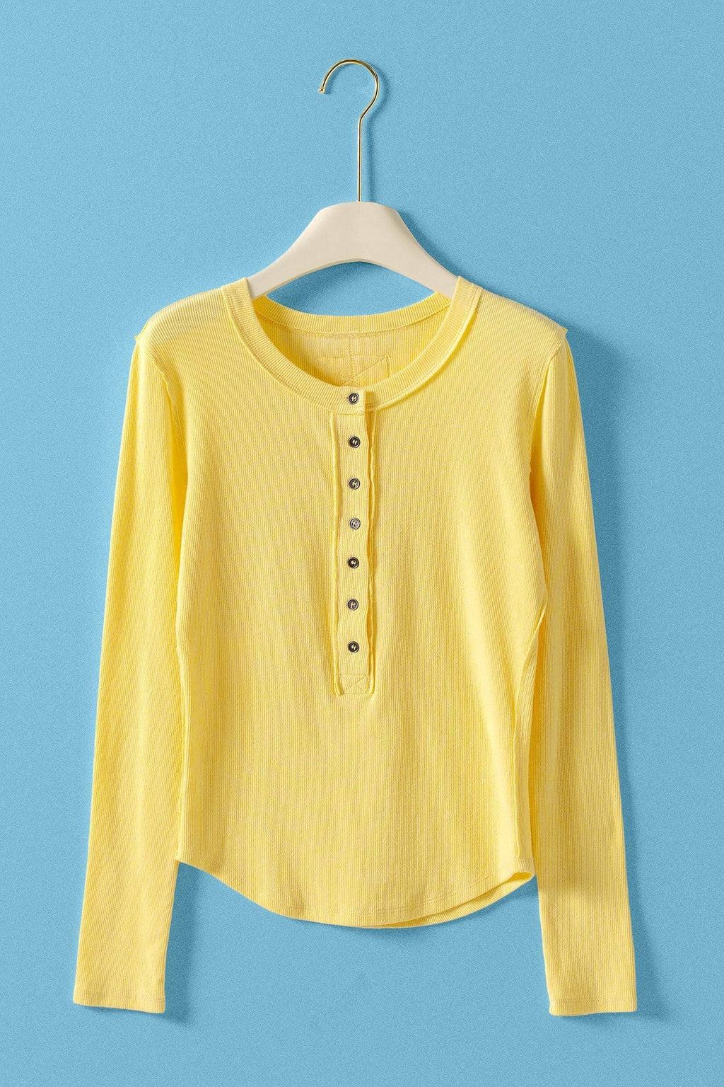 Ribbed Henley Long Sleeve Top