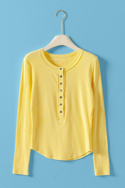 Ribbed Henley Long Sleeve Top