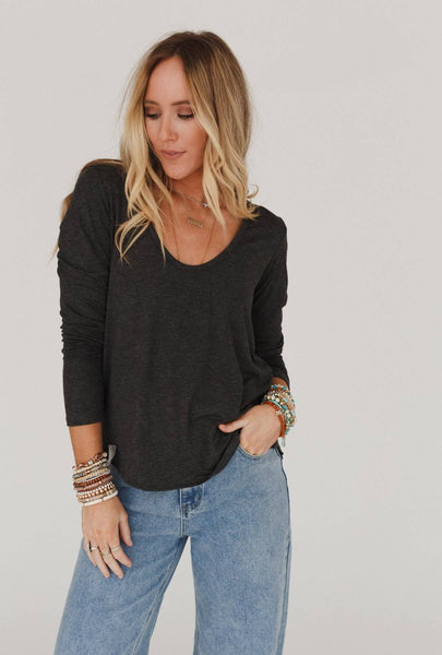 Ryder Long Sleeve Bralette Tee - Charcoal