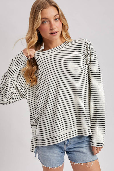 STRIPED CREW NECK  SLOUCHY KNIT TOP