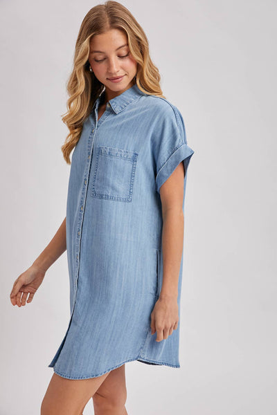 DENIM BUTTON DOWN SHIRT DRESS