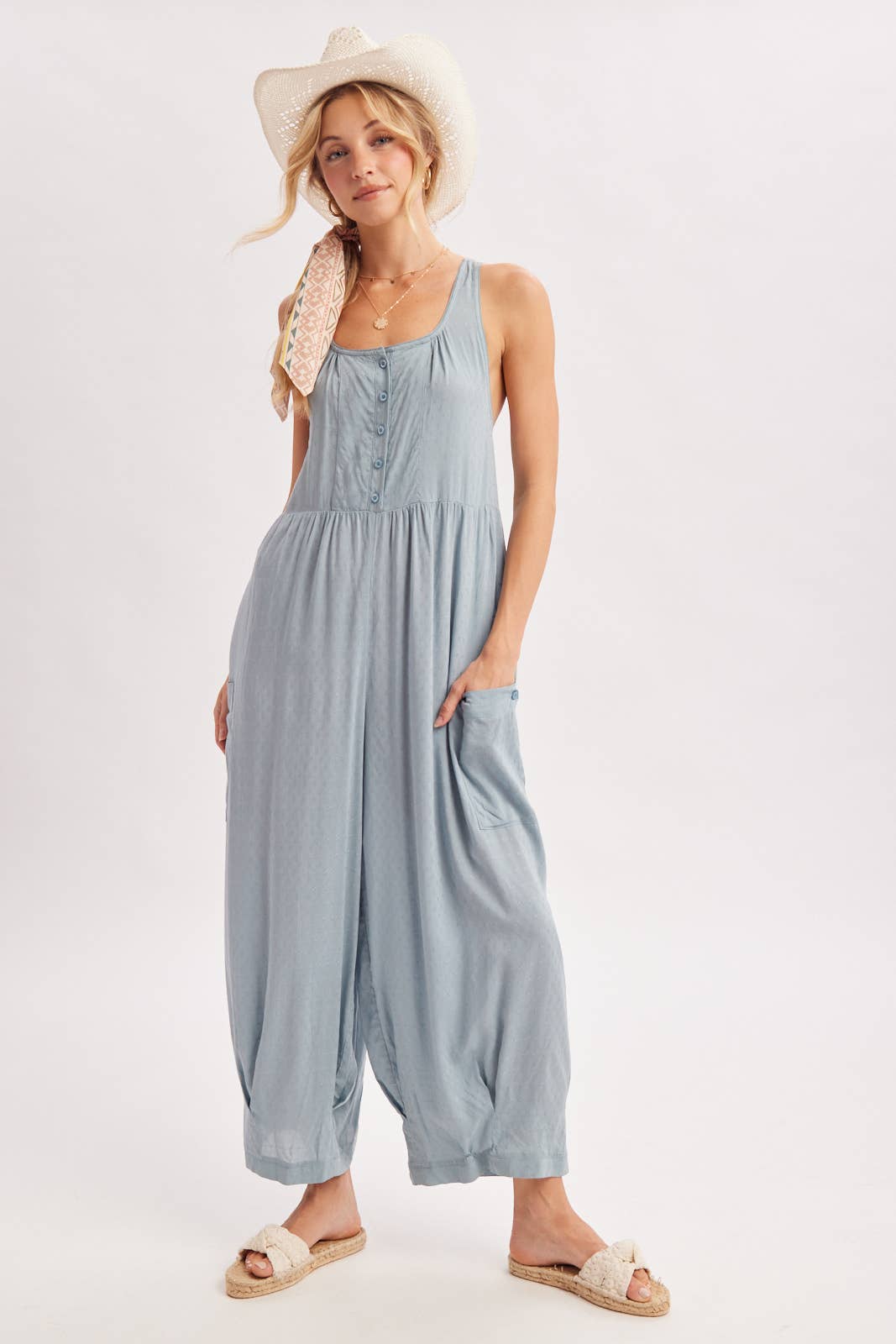 BOHO CROSS-BACK RELAXED SLEEVELESS JUMPSUIT
