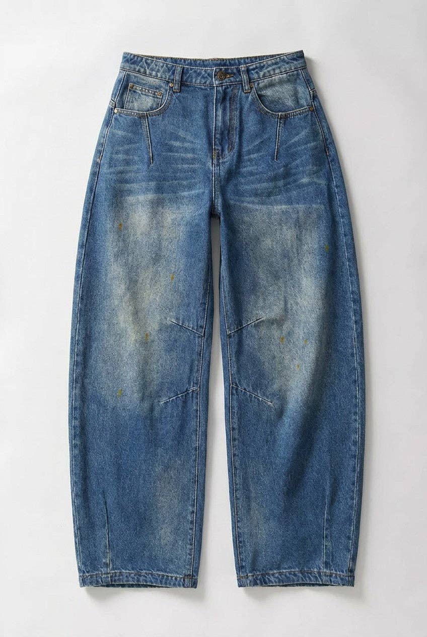 Retro Fade Wide-Leg Barrel Jeans