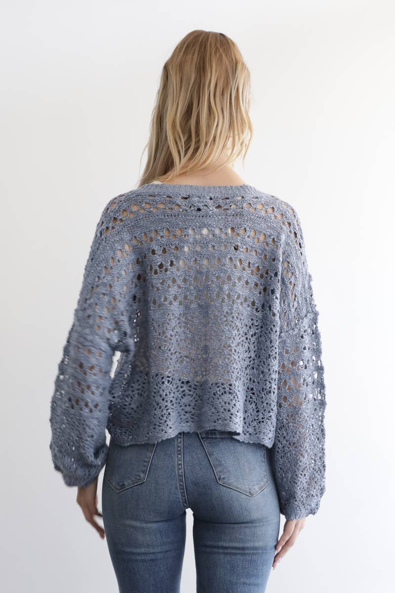 OPEN KNIT V NECK PULLOVER SWEATER