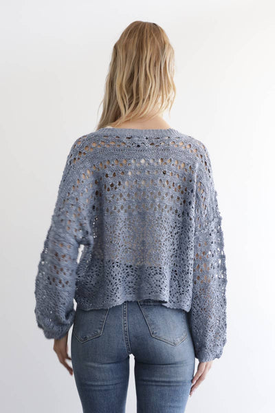 OPEN KNIT V NECK PULLOVER SWEATER