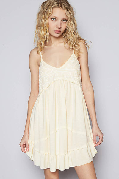 V-neck sleeveless POL-Jersey lace contrast dress