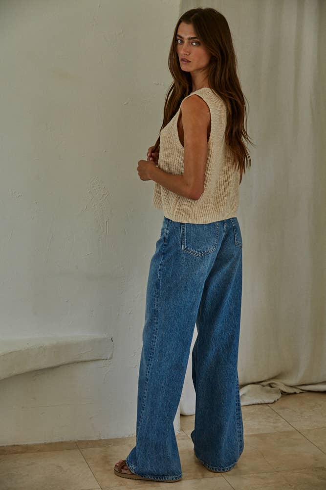 Knit Sweater Cotton Acrylic V-Neck Vest Top