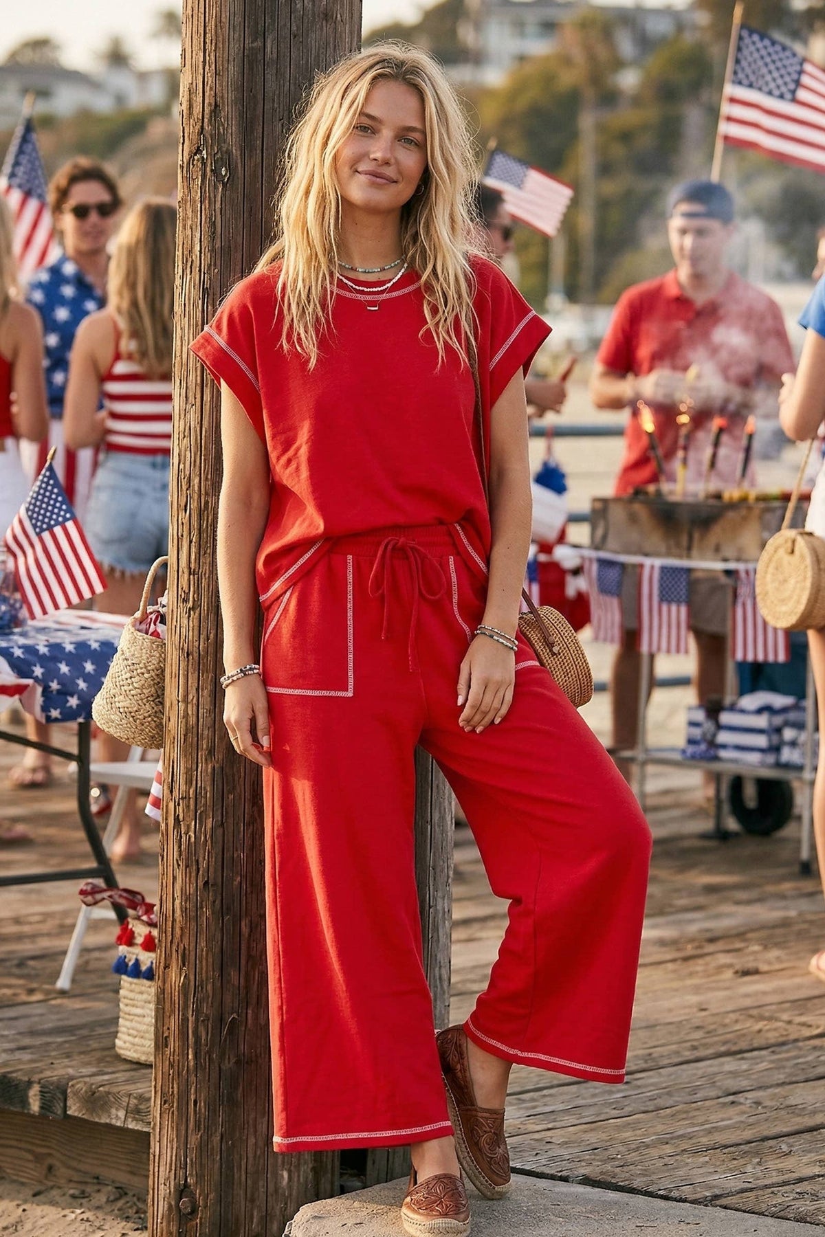 (Original Design) Scuba Contrast Stitch Lounge Set