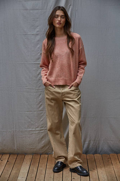 W2103 | Knit Sweater With Contrast Stitches Detail