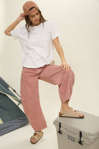 EXPOSED SEAM RAW EDGE SHORT SLEEVE KNIT TOP
